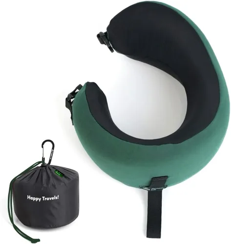 Vista 10 de C CUSHION LAB Almohada de viaje, galardonado diseño ergonómico patentado para mentón y cuello, almohada de espuma viscoelástica para el cuello Azul