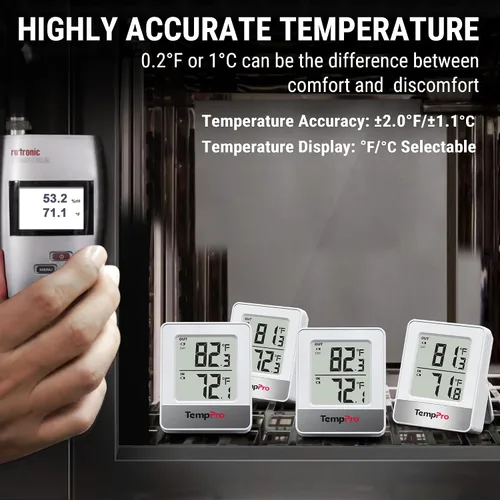 Vista 4 de ThermoPro Termómetro inalámbrico para interiores y exteriores de 500 pies, termómetro de invernadero exterior con sensor de temperatura, termómetros