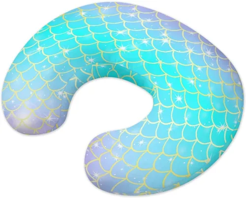 Vista 2 de Forchrinse Funda de almohada de lactancia con escamas de sirena azul para niñas, funda de almohada de lactancia de princesa para madres que