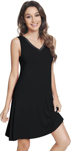 Vista 13 de NACHILA Nightgowns for Women-Viscose Made from Bamboo V Neck Nightshirts Verde Aqua