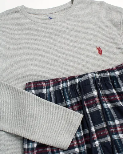 Vista 3 de U.S. Polo Assn. Conjunto de pijama térmico para hombre, camiseta de punto gofre y pantalones largos de John, caja de regalo
