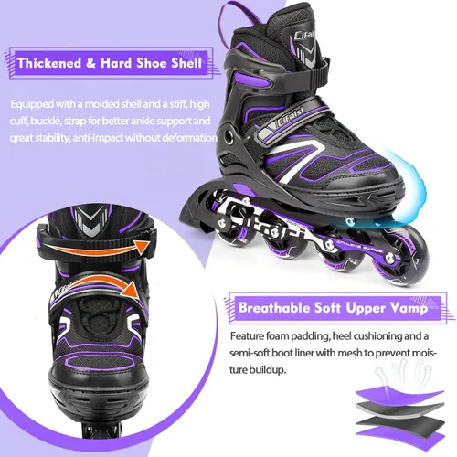 Vista 4 de Patines en línea para niños y adultos, cuchillas ajustables para adultos, mujeres, hombres, niñas y niños con ruedas iluminadas, perfectos
