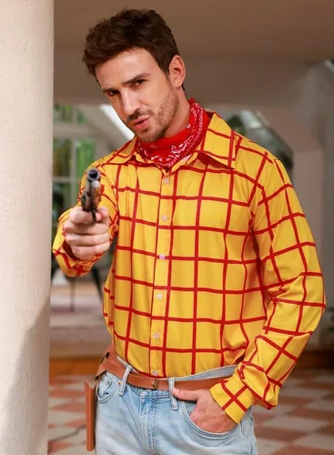 Vista 7 de Arvilhill Adult Halloween Howdy Costume Men's Button Down Plaid Cowboy Shirt