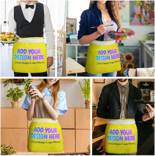 Vista 77 de AXKEUDO Delantal personalizado con bolsillos, delantales de cintura para camarera para cocinar en casa, restaurante, servir trabajo
