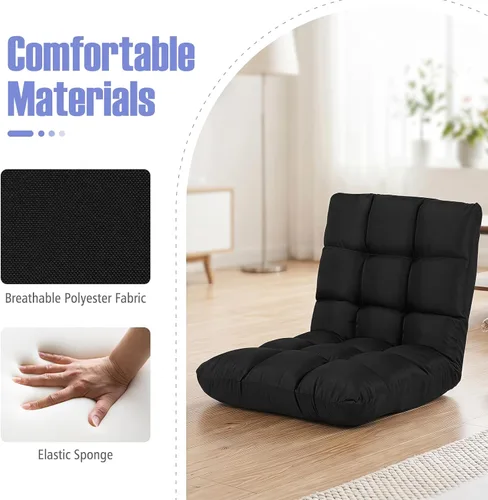 Vista 5 de GIANTEX Sofá de suelo, silla de videojuegos con 14 posiciones ajustables, respaldo acolchado, asiento acolchado para el suelo, silla plegable