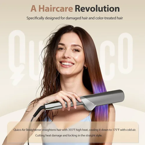 Vista 2 de Quico - Alisador de aire para el cabello mejorado, 100-240 V, doble voltaje, flujo de aire de alta velocidad, alisador y rizador 2 en 1, alisador