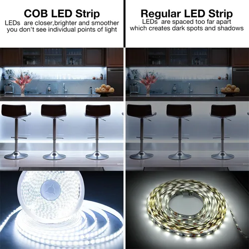 Vista 5 de DAYBETTER 16.4FT Tira de luces LED COB regulable, luces LED de alta luminosidad, 6500K blanco brillante de luz diurna, 24V, 140 LEDs, cinta LED