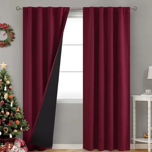 Vista 142 de BGment Cortinas 100% opacas beige de 63 pulgadas de largo con forro aislante térmico, bolsillo para varilla y lengüeta trasera de doble capa