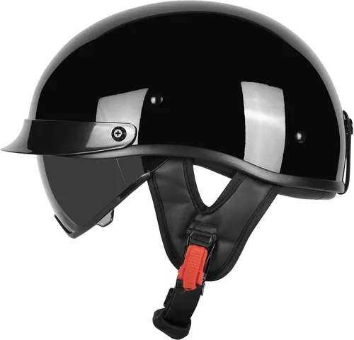 Vista 10 de Medio casco de motocicleta con visera para adultos y jóvenes, cascos retro aprobados por DOT para hombres y mujeres, compatibles con ciclomotor