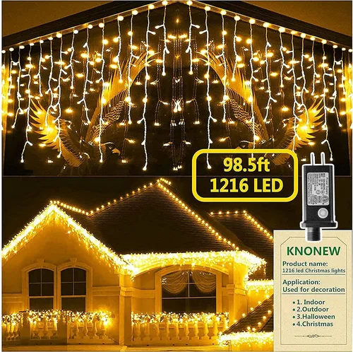 Vista 31 de Guirnalda de 400 luces LED con 75 gotas, de 33 pies, 8 modos de funcionamiento, de alambre transparente para decoración al aire libre, 400 modos