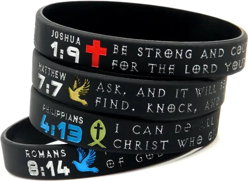 Vista 2 de Inkstone Symbols of Faith Pulseras de la Biblia con símbolos cristianos Escrituras Pulseras de goma de silicona