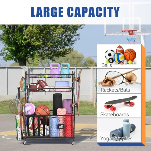 Vista 2 de Mythinglogic - Organizador de equipo deportivo para garaje, almacenamiento de béisbol de gran capacidad, organizador deportivo para garaje