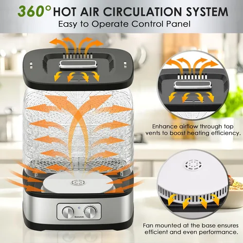 Vista 4 de Seeutek - Deshidratadora de alimentos, 5 bandejas libres de BPA, máquina deshidratadora de alimentos con control de temperatura ajustable para carne