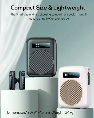 Vista 7 de Micrófono inalámbrico con amplificador de voz, amplificador de voz portátil de 2000 mAh, altavoz Bluetooth recargable con 2 micrófonos de solapa