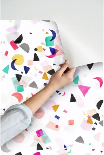Vista 3 de Despegar y pegar papel tapiz Swatch - Confeti Fiesta Cumpleaños Formas Coloridas Acuarela Abstracto Geométrico Lindo Mod Papel pintado personalizado