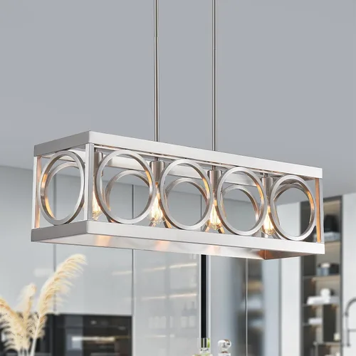 Vista 12 de XINGQI Lámpara de araña rectangular moderna, iluminación de isla de cocina de granja, accesorio de luz colgante industrial rústico de 4 luces