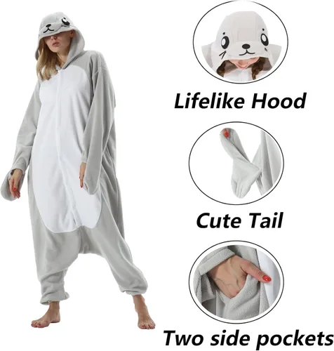 Vista 4 de SimZoo Adult Animal Onesie Pajamas, Men and Women's Animal Cosplay Costume Sleepwear, One-Piece Unisex Homewear