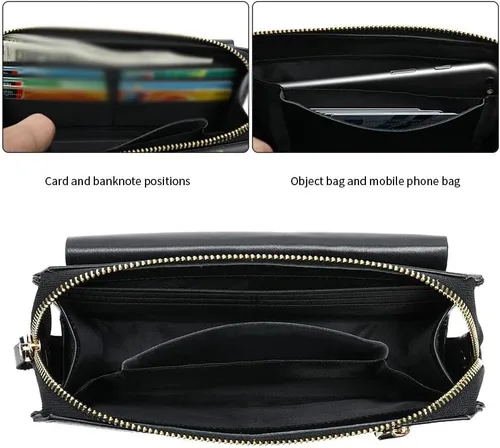 Vista 5 de WYFDP - Cartera larga de cuero para hombre, grande, portátil, tarjetero