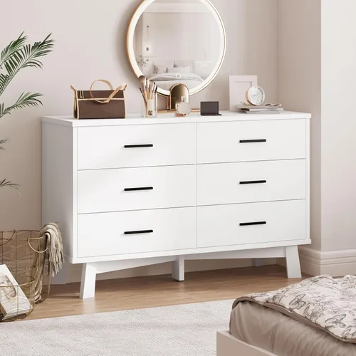 Vista 4 de Xixini Cómoda para dormitorio, cómoda moderna de 6 cajones con base resistente en forma de X, organizador de almacenamiento de ropa doble de madera