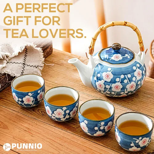 Vista 7 de Juego de té japonés, juegos de té de porcelana de estilo japonés para adultos, 1 tetera de cerámica con asa, 1 filtro de té de acero inoxidable y 4