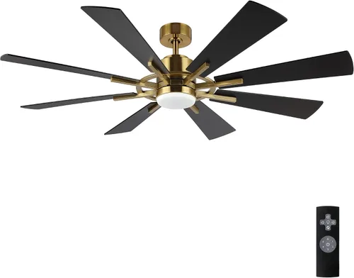 Vista 10 de WINGBO Ventilador de techo CC de 72 pulgadas con luces y 3 varillas descendentes, negro mate, 8 cuchillas de madera contrachapada, motor CC