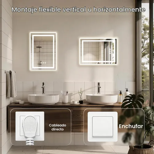 Vista 6 de Espejo de baño LED de 16 x 24 pulgadas con luces, antiniebla, retroiluminado + luz frontal, espejo de tocador de baño iluminado para pared, función