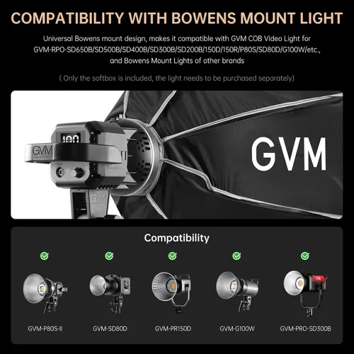 Vista 6 de GVM Great Video Maker Lighting Soft Boxes Bowens Mount con rejilla de nido de abeja, caja de luz ligera para paraguas plegable con bolsa