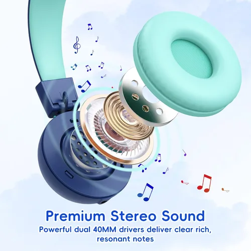 Vista 5 de KVIDIO Auriculares con cable para niños, volumen seguro de 85/94 dB, sobre la oreja con micrófono integrado, aislamiento de ruido, ajustable