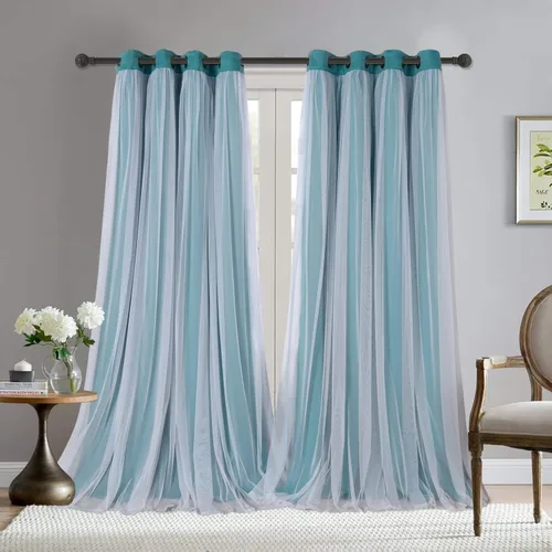 Vista 45 de BONZER Cortinas opacas con superposición transparente, mezcla y combina paneles de ventana de doble capa con aislamiento térmico para sala de estar