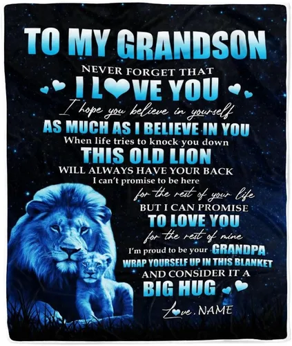 Vista 25 de Manta personalizada con texto en inglés «To My Grandson from Grandma Grandpa You Will Never Lose Lion Nison», manta de forro polar personalizada