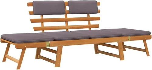 Vista 12 de 2-in-1 Convertible Garden Bench Daybed, Solid Acacia Wood Bench with Adjustable Armrests, Brown Outdoor Seating for Patio Balcony