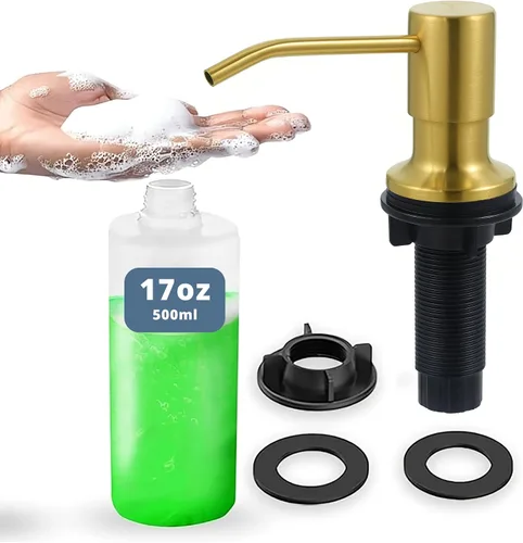 Vista 13 de SBEN Juego de dispensador de jabón de cocina empotrado (botella recargable grande de 17 oz incluida) - Dispensador de jabón de acero inoxidable