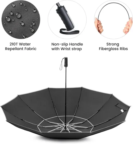 Vista 8 de G4Free 54/62 Inch Windproof Inverted Umbrella with Reflective Stripe Large Compact Reverse Golf Umbrella for Rain 10 Ribs Double Canopy Travel