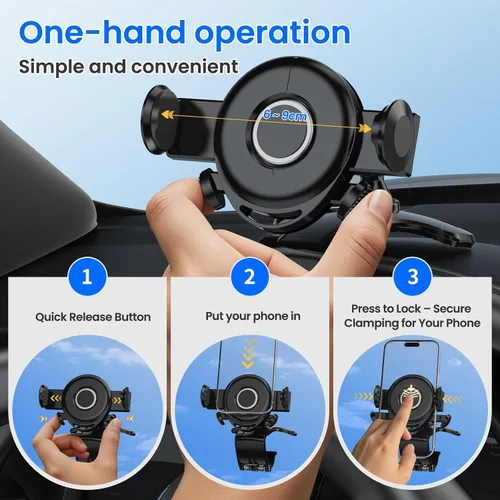 Vista 4 de Soporte de teléfono para automóvil, soporte de teléfono para salpicadero, rotación de 360 grados, diseño de clip multifuncional, soporte universal