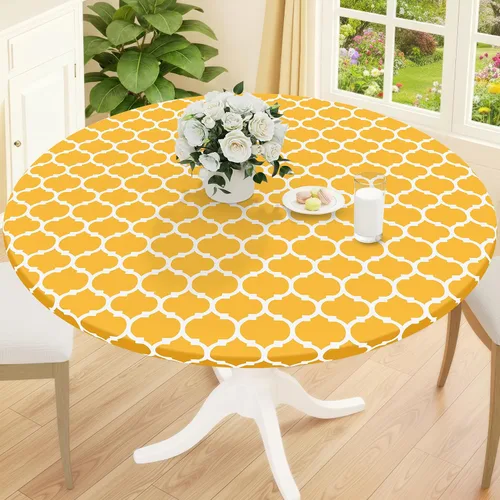 Vista 42 de Smiry Mantel redondo de pícnic, fundas de mesa elásticas impermeables para mesas de 18 a 24 pulgadas, manteles de vinilo con parte trasera
