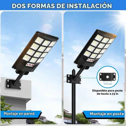 Vista 4 de Luces solares de calle para exteriores, luces impermeables con sensor de movimiento y control remoto, 20000 lm, 6500 K, del atardecer al amanecer