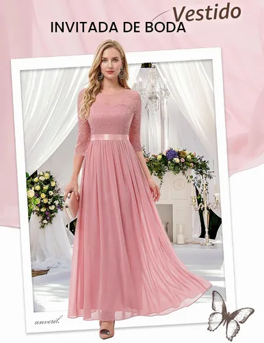 Vista 4 de BeryLove Vestido formal de manga larga para mujer, invitada de boda, madre Rubor