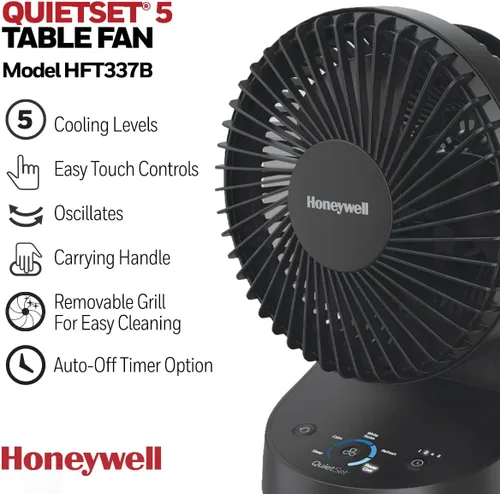 Vista 2 de Honeywell QuietSet 5 Ventilador de mesa oscilante, negro, ventilador personal y pequeño con funcionamiento silencioso y 5 niveles de potencia