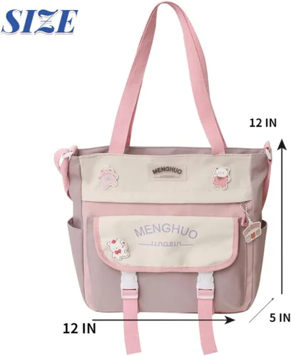 Vista 3 de Bolso cruzado Kawaii para niña bolso de mano de empalme color escolar mochila japonesa mochila astética