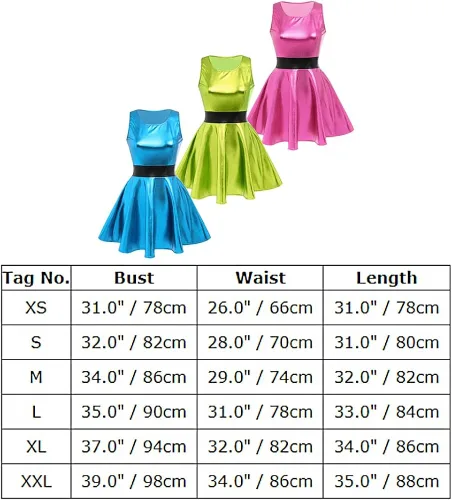 Vista 4 de IBAKOM Vestido skater metálico brillante para mujer, vestido holográfico de los años 80, disfraz de Halloween, vestido plisado de aspecto húmedo