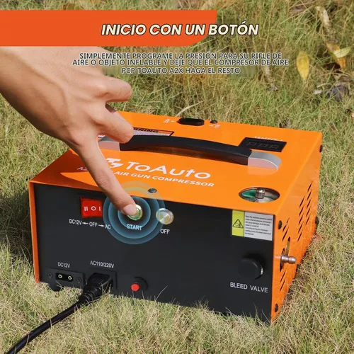 Vista 3 de TOAUTO A2X - Compresor de aire PCP mejorado, arranque con un botón, parada automática, portátil de 4500 Psi/30 Mpa, sin aceite/agua, compresor HPA