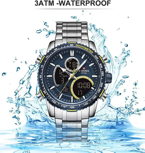 Vista 8 de NAVIFORCE Reloj digital analógico de cuarzo para hombre, de lujo, de acero inoxidable, impermeable, de moda, cronógrafo, militar, multifuncional