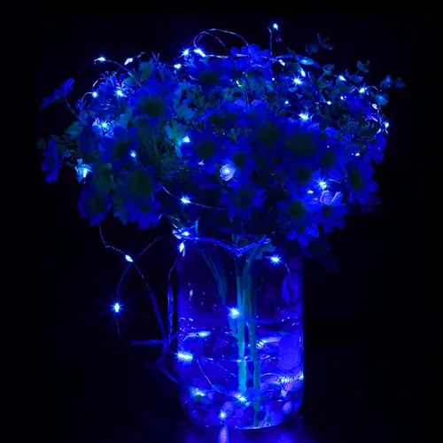 Vista 4 de Paquete de 12 luces de hadas que funcionan con pilas, 2,1 metros, 20 luces LED impermeables, cable plateado, efecto de luciérnagas y luna estrellada