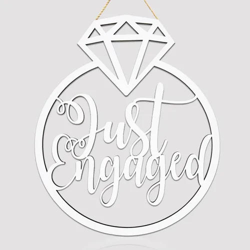 Vista 3 de Decoraciones de fiesta de compromiso, letrero de madera con texto en inglés «Just Engaged» para decoración de compromiso, anillo de diamantes