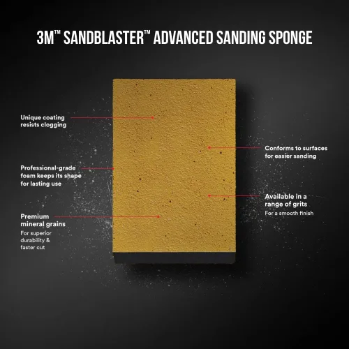 Vista 3 de 3M SandBlaster Esponja de lijado, dorado, 3.75 pulgadas x 2.5 pulgadas x 1 in., grano 180 Oro