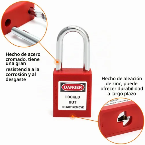 Vista 3 de QWORK Candado de seguridad con etiquetado rojo, 2 candados con 4 llaves