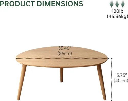 Vista 2 de Mesa de centro ovalada pequeña, de 33.5 pulgadas, mesa de centro moderna de mediados de siglo para sala de estar, mesa auxiliar 100% madera de roble