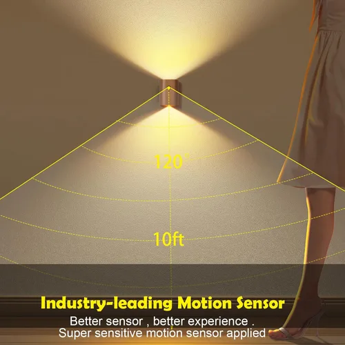 Vista 7 de Lámpara de pared LED de madera, luces nocturnas con sensor de movimiento, apliques recargables, luces para dormitorio