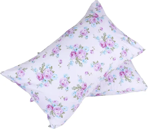 Vista 3 de Juego de 2 fundas de almohada de algodón blanco tamaño Queen, con estampado floral, súper suave, con cierre de sobre