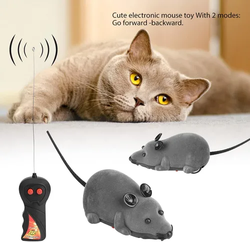 Vista 3 de Juguete de control remoto para gatos, juguete electrónico de rata para gatito, divertido simulación de persecución, juguetes de animales, regalo Gris